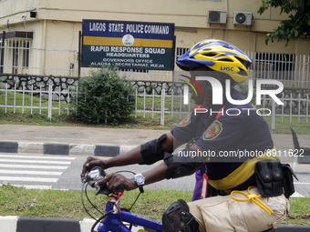 A woman rides during the Lagos State Government 2022 World Car Free Day held at Alausa, Ikeja, Lagos, Nigeria on Sunday, September 25 2022....