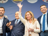  Giorgia Meloni leader of Fratelli d'Italia, Matteo Salvini leader of Lega, Silvio Berlusconi Forza Italia and Maurizio Italia Noi Moderati...