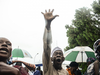 A man reacts during the military veterans under the aegis of the Retired Members of Nigerian Armed Forces/Widows and the Coalition of Concer...