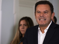 Luis Montenegro from PSD speak to the journalists, on September 26, 2022, in Lisbon, Portugal.
The PSD leader, Luis Montenegro meets with le...
