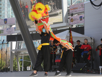 Chinese dancers perform a traditional Lion Dance during the Community Crime Awareness Day in Mississauga, Ontario, Canada, on September 26,...