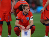 Harry Kane of England with the England pennant during the UEFA Nations League match between England and Germany at Wembley Stadium, London o...