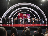 The Golden Shell winning team, the film 'The Kings of the World' receives the award during the Closing Gala of the San Sebastian Festival, S...