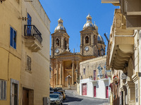 Church on the end of the street is seen in Dingli, Malta on 24 September 2022 (