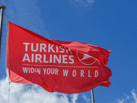 Turkish Airlines flag with logo is seen in Luqa, Malta on 25 September 2022 Malta International Airport  is the only airport in Malta and it...