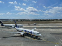 Ryanair Boeing 737-8AS reg. no. 9H-QAL and Lufthansa Airbus A321-231 reg. no. D-AIDL aircrafts are seen in Luqa, Malta on 25 September 2022...