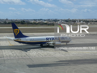 Ryanair Boeing 737-8AS reg. no. 9H-QAL plane is seen in Luqa, Malta on 25 September 2022 Malta International Airport  is the only airport in...