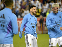Lionel Messi #10 of Argentina warms up before the friendly match against Jamaica at Red Bull Arena on September 27, 2022 in Harrison, New Je...