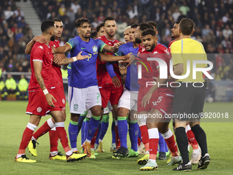 Lucas Paqueta of Brazil #7 breaks a fight during the International friendly game, football match between Brazil and Tunisia on September 27,...