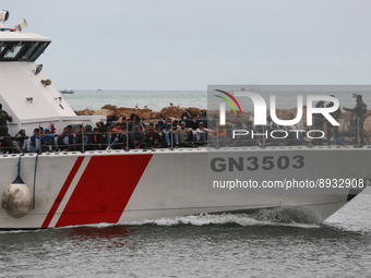 Tunisian guard coast boat carrying irregular migrants caught near the coast of Sfax. (