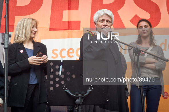 Barbara Spinelli during the presentation of Italy's Tsipras List in Piazza Affari (Milan Stock Exchange) , on April 23, 2014. 