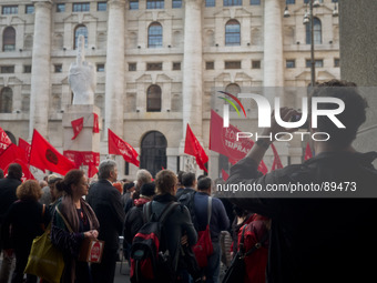 during the presentation of Italy's Tsipras List in Piazza Affari (Milan Stock Exchange) , on April 23, 2014. (
