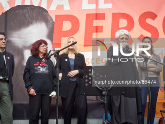 Barbara Spinelli during the presentation of Italy's Tsipras List in Piazza Affari (Milan Stock Exchange) , on April 23, 2014. (
