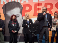 Curzio Maltese during the presentation of Italy's Tsipras List in Piazza Affari (Milan Stock Exchange) , on April 23, 2014. (