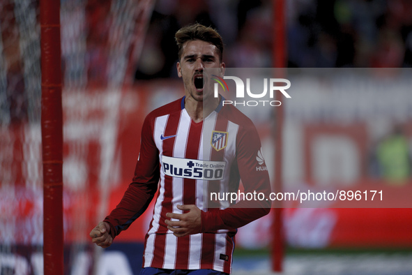 SPAIN, Madrid:Atletico de Madrid's French forward Antoine Griezmann Celebrates a goal during the Spanish League 2015/16 match between Atleti...