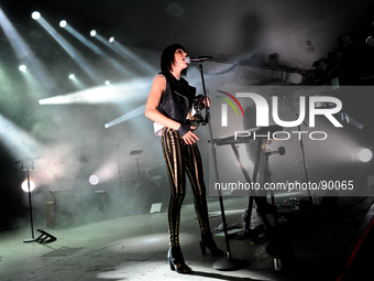 Sarah Barthel (L) and Josh Carter (R) of the duo Phantogram perform in concert at Stubb's on April 22, 2014 in Austin, Texas. (