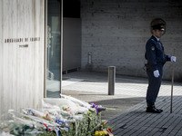 French Embassy in Tokyo after 1 day from the terrorism attacks, Nov.15, 2015 Tokyo.
The Japanese police has strengthened the security of the...