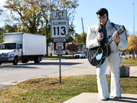 Statue of Elvis Presley is seen near the diner in Braidwood, United States on October 15, 2022. (