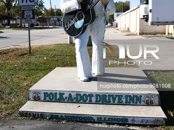 Statue of Elvis Presley is seen near the diner in Braidwood, United States on October 15, 2022. (