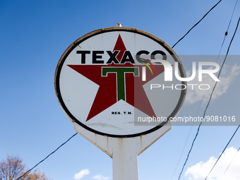 A historic Texaco sign is seen near the Route 66 in Braidwood, United States on October 15, 2022. (
