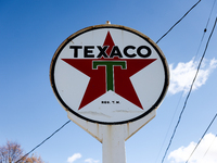 A historic Texaco sign is seen near the Route 66 in Braidwood, United States on October 15, 2022. (