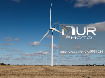 A wind turbine is seen in Illinois, United States on October 15, 2022. (