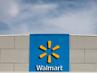 Walmart logo is seen on the shop in Streator, United States on October 15, 2022. (