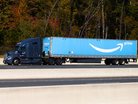 A truck with Amazon Prime logo semitrailer is seen at Interstate 95 highway in Maryland, United States, on October 21, 2022. (