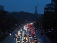 Evening traffic jam on Druzhby Narodiv boulevard in Kyiv October 25, 2022. (