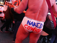 Robert John Burck, the Naked Cowboy, performs on Times Square in New York City, United States on October 22, 2022. (
