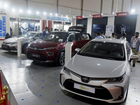 Toyota Hybrid Electric vehicles are on display at Global Investors Meet 2022, in Bangalore, India, 02 November, 2022.  (