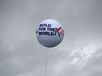An air balloon is seen of of Global Investors Meet 2022 is seen in Bangalore, India, 03 November, 2022.  (