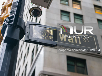 Wall Street sign at Financial District in Manhattan, New York, United States, on October 23, 2022. (