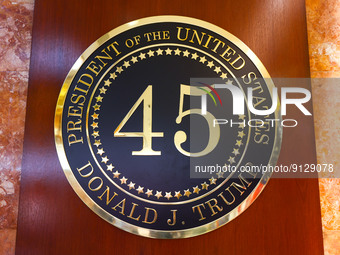 Donald J. Trump, the 45. President of the United States, emblem is seen inside Trump Tower at 721–725 Fifth Avenue in the Midtown Manhattan,...