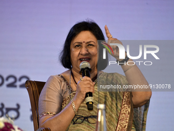 Smt. Arundhati Bhattacharya (Chairperson and CEO, Salesforce India) speaks at a panel discussion on Advancing 'Towards Gender Equality' at G...
