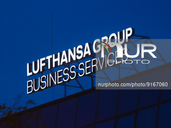 Lufthansa Group logo sign is seen on a buildung in Krakow, Poland on November 4, 2022. (