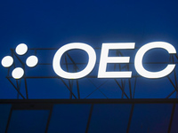 OEConnection logo sign is seen on a buildung in Krakow, Poland on November 4, 2022. (