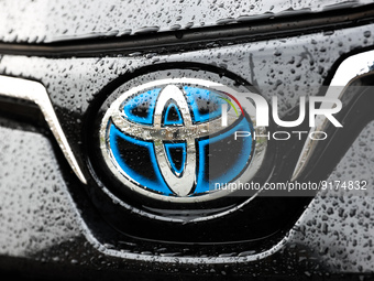 Toyota emblem is seen on the car in Krakow, Poland on November 10, 2022. (