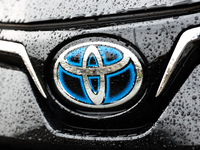 Toyota emblem is seen on the car in Krakow, Poland on November 10, 2022. (