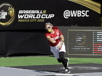 Mexican player Marian Castro hits the ball against Hong Kong during the  match between Mexico and Hong Kong in the Baseball 5 World Cup  at...