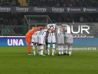 The Juventus' circle before the kick-off during the italian soccer Serie A match Hellas Verona FC vs Juventus FC on November 10, 2022 at the...