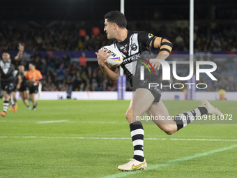 New Zealand Winger Jordan Rapana converts during the 2021 Rugby League World Cup Semi Final match between Australia and New Zealand at Ellan...