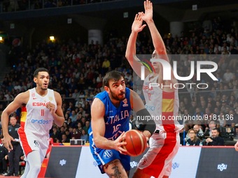 Amedeo Tessitori (Italy) thwarted by Miquel Salvo Llambrich (Spain)  during the Iternational Basketball Teams 2023 FIBA ??World Cup qualifie...
