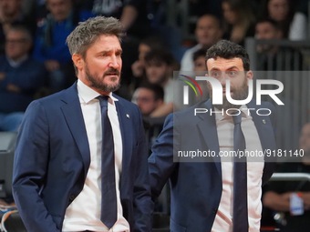 Gianmarco Pozzecco head coach (Italy) and his assistant Casalone  during the Iternational Basketball Teams 2023 FIBA ??World Cup qualifiers...