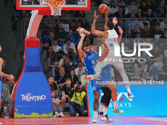 Juan Sebastian Saiz Soto (Spain) thwarted by Amedeo Tessitori (Italy)  during the Iternational Basketball Teams 2023 FIBA ??World Cup qualif...
