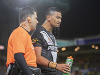 New Zealand Winger Ronaldo Mulitalo goes off with an injury during the 2021 Rugby League World Cup Semi Final match between Australia and Ne...
