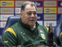 Australia Head Coach Mal Meninga at the press conference after the 2021 Rugby League World Cup Semi Final match between Australia and New Ze...
