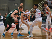 Marius Grigonis, #40 of Panathinaikos and Marcus Howard, #0 of Baskonia in action during the 2022/2023 Turkish Airlines EuroLeague Regular S...