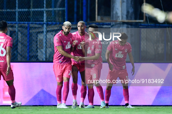 Paulo Conrado #20 of BG Pathum United celebrates after his scoring during the J.League Asia Challenge Thailand 2022 Interleague Cup between...