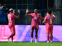 Paulo Conrado #20 of BG Pathum United celebrates after his scoring during the J.League Asia Challenge Thailand 2022 Interleague Cup between...